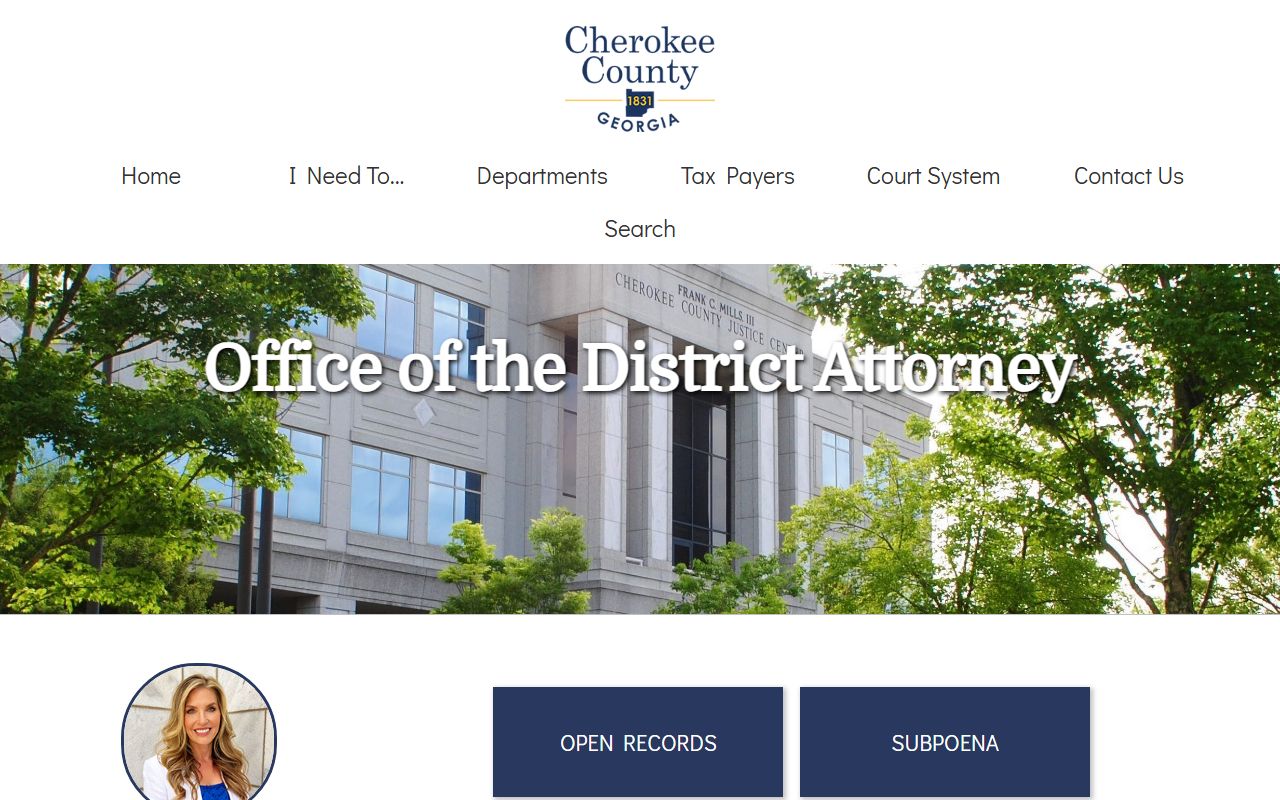 Cherokee County court records after arrest District Attorney page